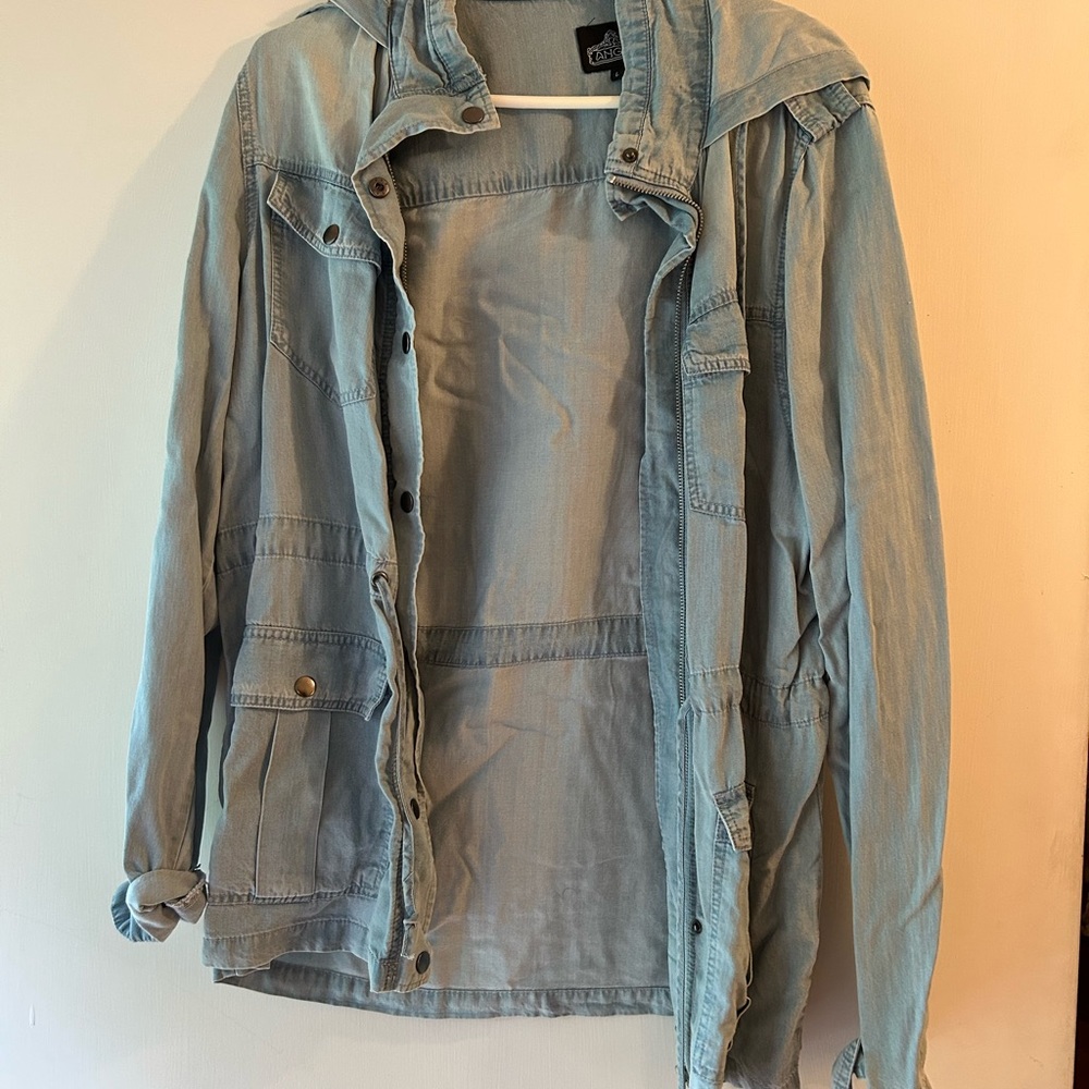 Angie Blue Jean Jacket with Relaxed Fit and Adjustable Features